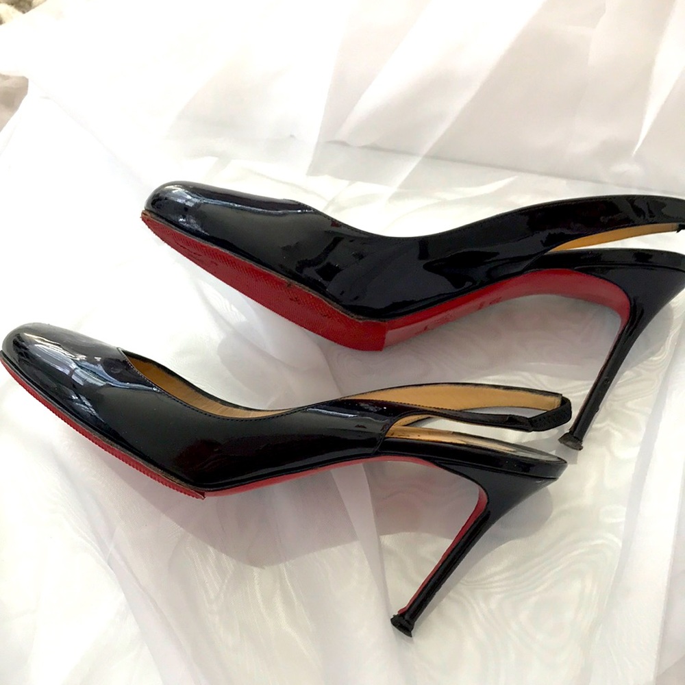 Christian Louboutin patent leather sling backs